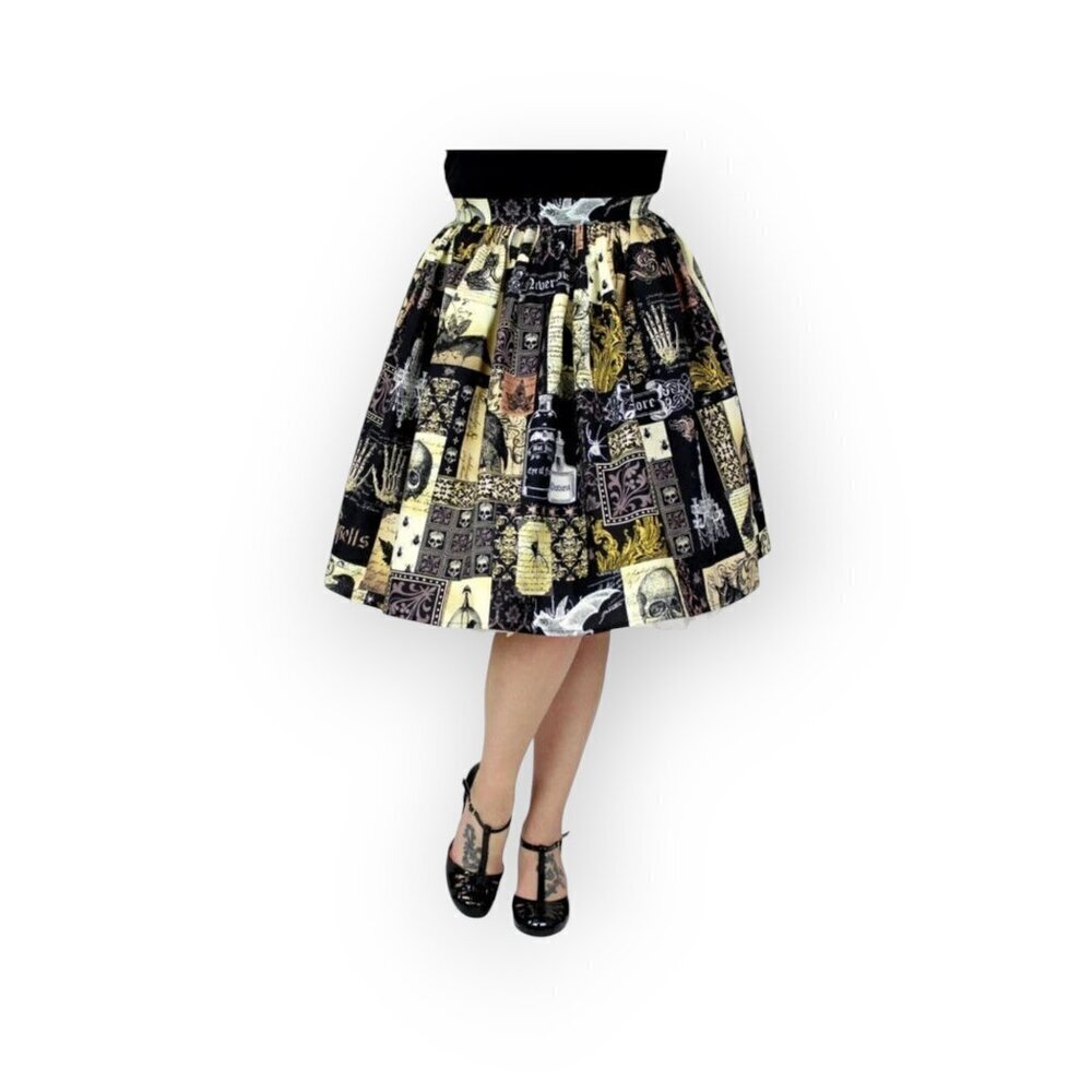 Edgar Allan Poe Gothic Skirt XS Stretch Waist Hemet The Raven Dark Fashion 🖤